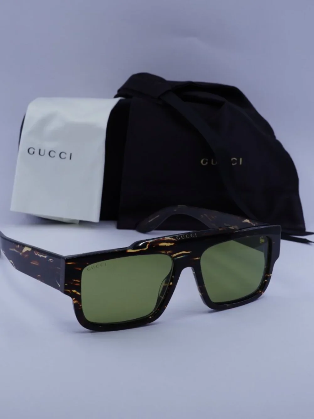 Gucci GG1460S 002 Square Sunglasses - Striped Brown Havana\ Green